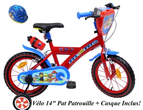 Vélo enfant Garçon Pat Patrouille - 14'' - Rouge et Bleu + CASQUE INCLUS