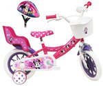 Vélo 12'' Minnie/Disney équipé de 1 frein, panier avant, porte poupée & 2 stabilisateurs + CASQUE !