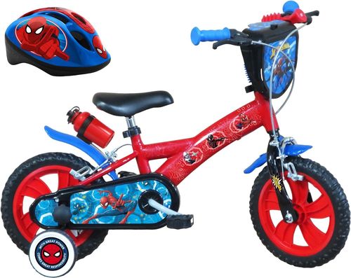Vélo 12'' Spiderman équipé de 2 freins, garde boue, bidon/porte bidon, plaque avant + Casque