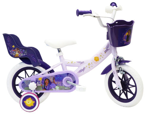 Vélo 12'' Wish, Anna et la bonne étoile de Disney équipé de 1 frein, panier et porte poupée arrière