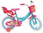 Vélo 14'' Fille "Princesse des Sables" avec stabilisateurs, porte poupée arrière et panier avant